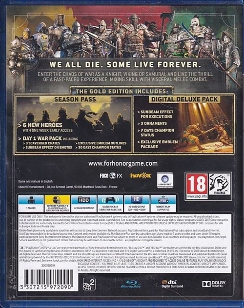 For Honor Gold Edition - PS4 (B Grade) (Genbrug)